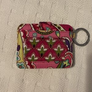 Vera Bradley Vibrant Pink Floral Keychain Wallet With Clear ID Pocket